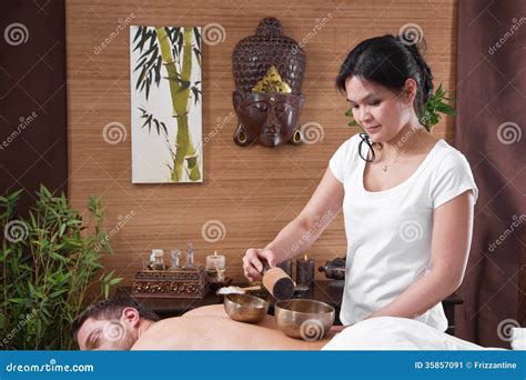 Asian Woman Making Massage To A Man Stock Image Image 35857091