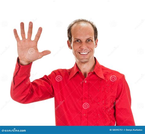 Portrait Of Happy Smiling Man Showing Five Fingers Stock Image Image