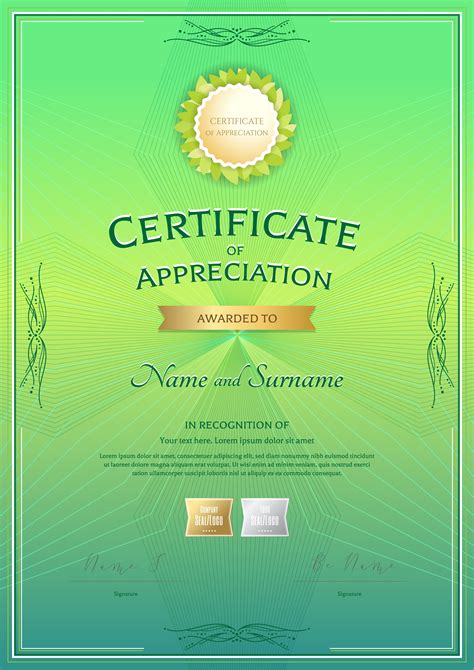 Portrait Certificate Of Appreciation Template With Award Ribbon On