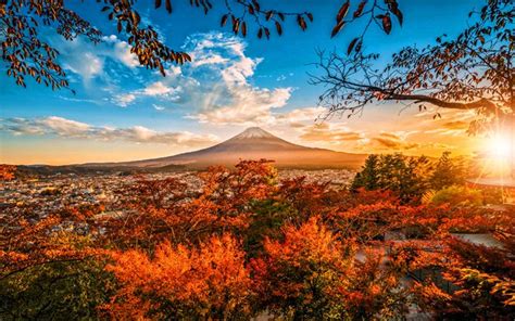 Download Wallpapers Mount Fuji Sunset Autumn Mountains