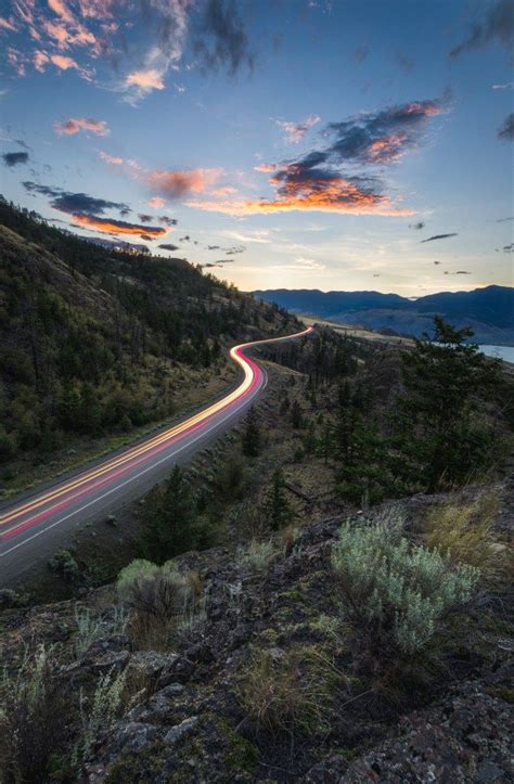 Light Trails And A Beautiful Sunset Kamloops British Columbia