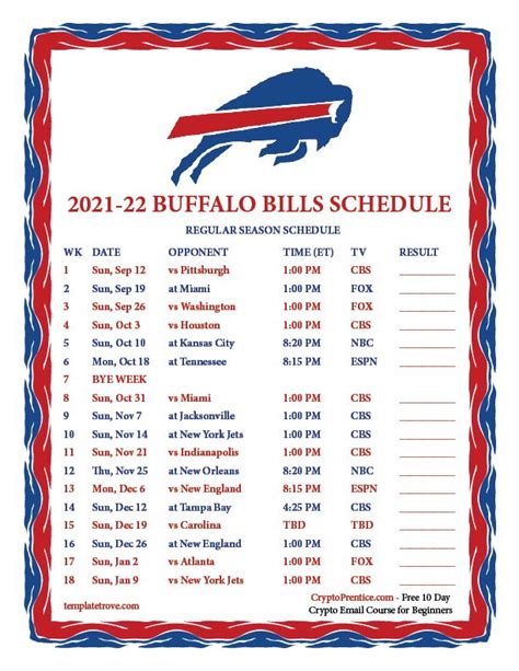 Printable 2021 2022 Buffalo Bills Schedule Buffalo Bills Schedule