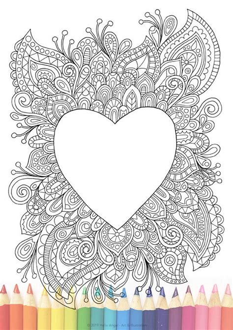 Love Heart Frame Colouring Adult Coloring Colouring In Etsy