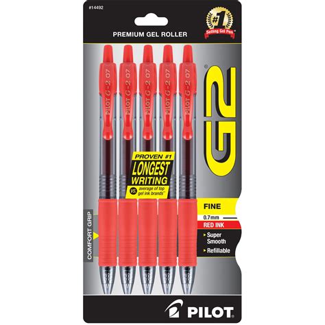 Pilot G2 Premium Retractable Gel Ink Pens Fine Point Red 5 Pack