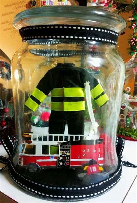 Ooak Diy Firefighter Firetruck Fire Dpt 3d Home Glass Dome Centerpiece