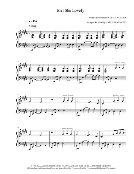 isnt she lovely stevie wonder piano solo music sheet download