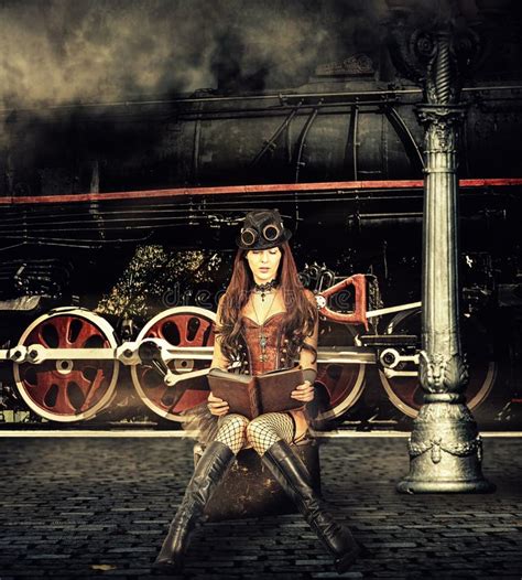 Steampunk And Retro Futurism Style Woman Traveler Stock Photo Image