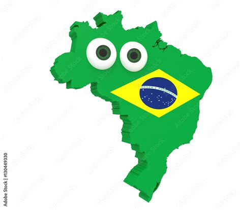 Cartoon Brazilian Flag Map Brazil With Big Eyes Isolated On White