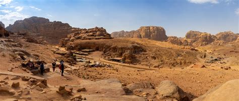 Panorama Of The Rocky Valley In Petra With The Roman Road Stock Image