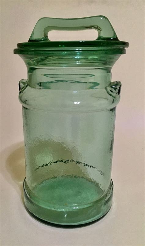 Green Glass Milk Jug Canister Apothecary Jar 10 34 Tall