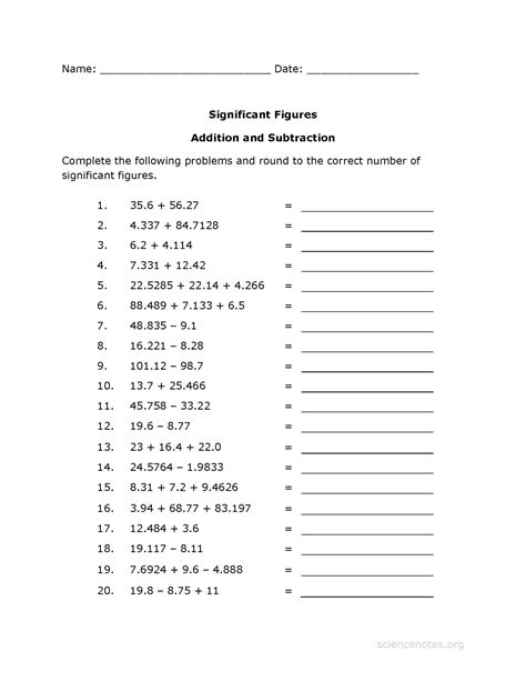 Handling Numbers In Science Significant Digits And Scientific Notation Worksheet