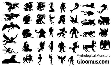 Gems vector set free vector. Vector Mythological Monsters Silhouettes | Mythological ...