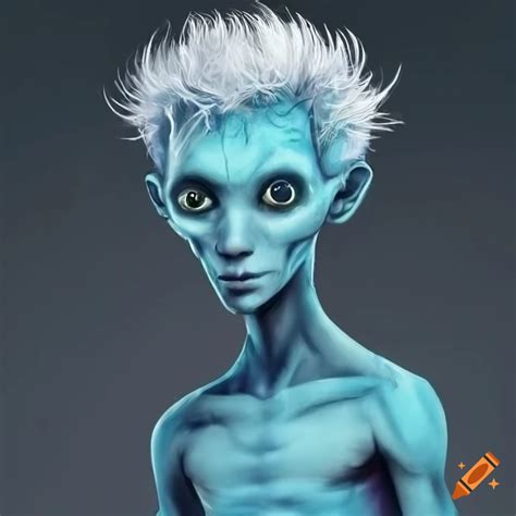Alien Humanoid Man With White Hair And Blue Skin On Craiyon