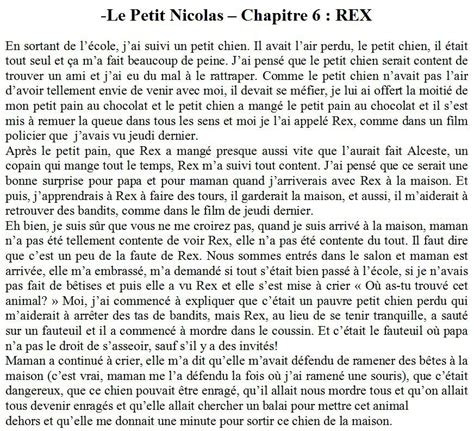 Lecture Dun Texte Le Petit Nicolas Chapitre 6 Rex Aída
