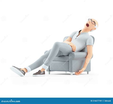 3d Senior Man Sleeping In Armchair Stock Illustration Illustration Of