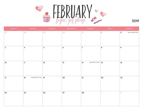 February 2021 Calendar Printable Cute With Holidays 65 Free February