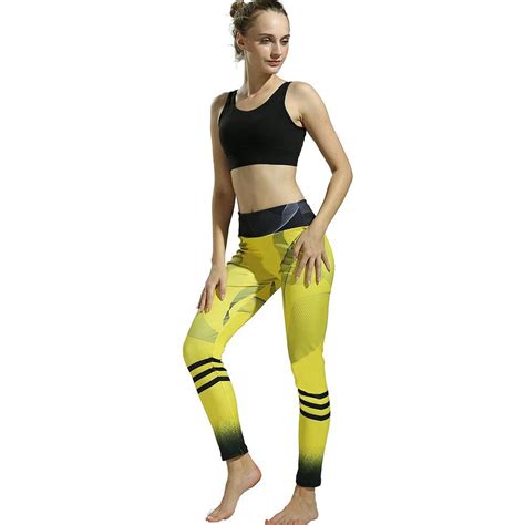 Ck2245 Women Stripe Yoga Pants Size Xl Yellow