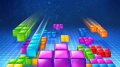 Download Colorful Tetris Blocks Falling On A Dark Background