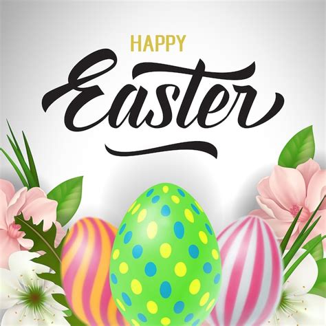 Premium Vector Happy Easter Lettering And Decorations