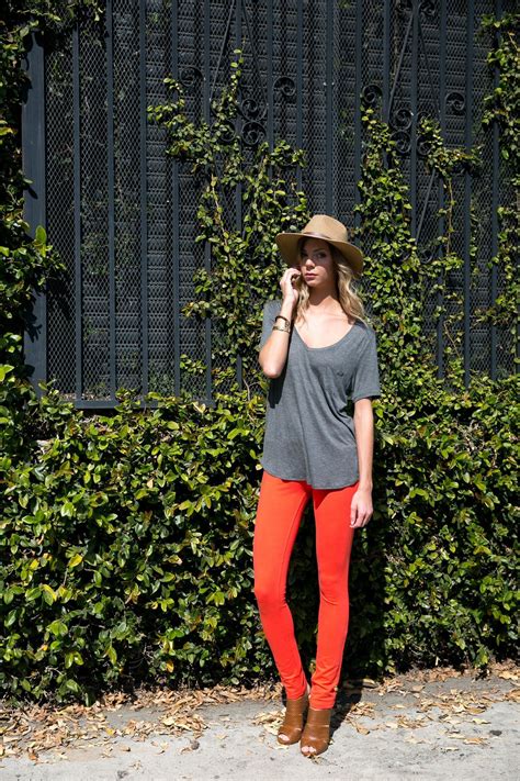 Poplooks Womens Casual Mid Rise Stretch Skinny Knit Jegging Pants Orange