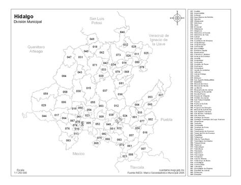Mapa De Hidalgo Con Nombres A Blanco Y Negro Division Municipal