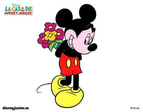 Che sia un fascio di fiori o un bouquet floreale. Disegno Topolino con un mazzo di fiori colorato da Utente ...