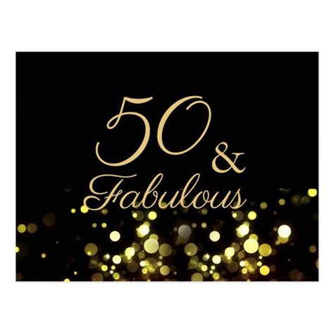 50 And Fabulous Black And Gold Birthday Postcard Zazzle Birthday