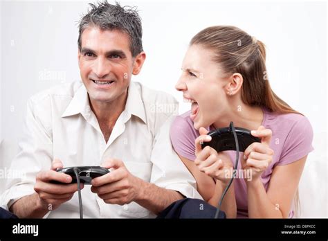 Couple Playing Computer Games Stock Photo Alamy