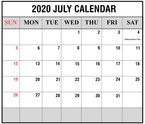 Free July 2020 Printable Calendar Template Pdf Excel Word Best