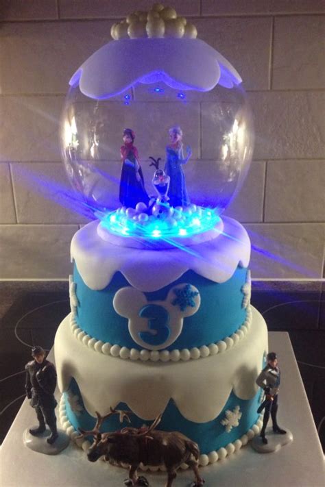 Homemade Disney Frozen Birthday Snow Globe Cake With Elsa