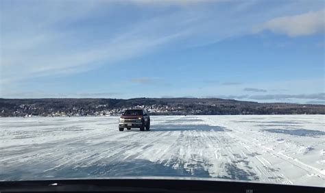 Drive Across Frozen Lake Superior On The Ice Road In Wisconsin
