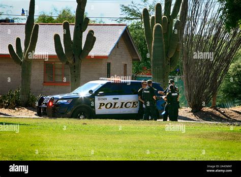 Multiple Police Officers At A Crime Scene In Tucson Az Stock Photo Alamy