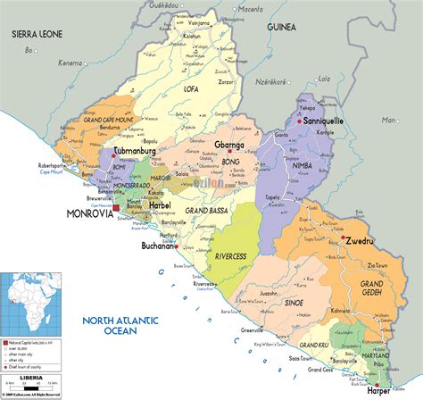 Large Political And Administrative Map Of Liberia With Roads Cities