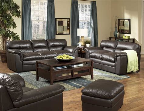 Dark Brown Full Leather Transitional Style Sofa And Loveseat Set