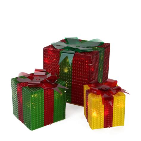 Piece Glistening Prismatic Gift Box Lighted Christmas Yard Art