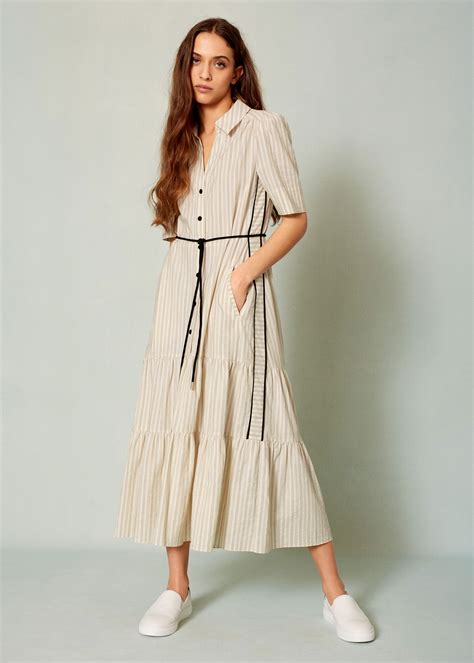 Cotton Summer Stripe Midi Dress Chalktanblack