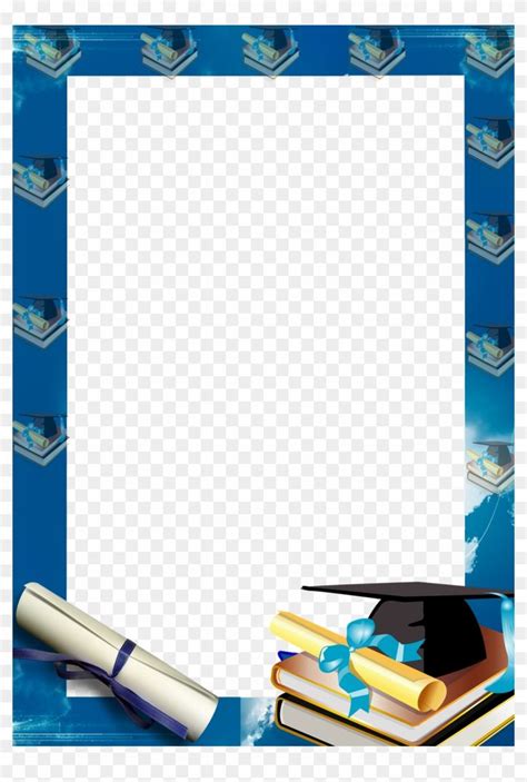 A Blue Frame With Graduation Caps And Diplomas On It In Front Of The