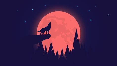 Wolf Howling On Full Moon Night