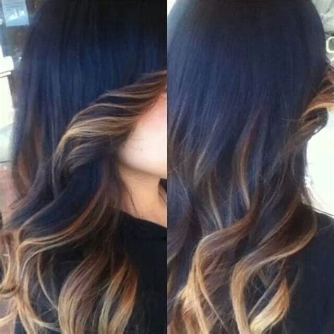 The main attraction of peek a boo highlights. Dark cholate balayage | Hair styles, Dark hair with ...