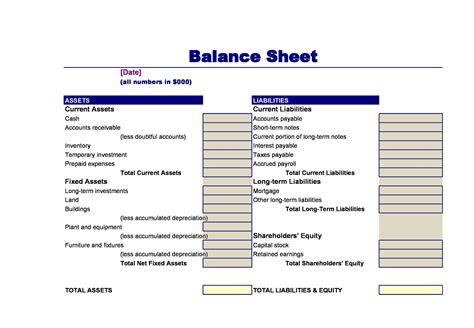Free Printable Balance Sheet