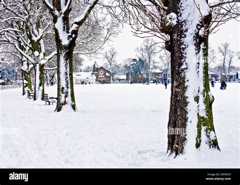 People Walking On Snow Covered Twickenham Greenlondon Borough Of