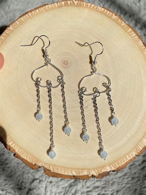 Angelite Crystal Raincloud Earrings Wire Wrapped And Chain Etsy