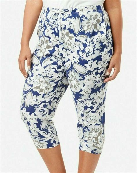 Roamans Womens Plus Size 1820 Blue Floral Capri Pants Retail 3499
