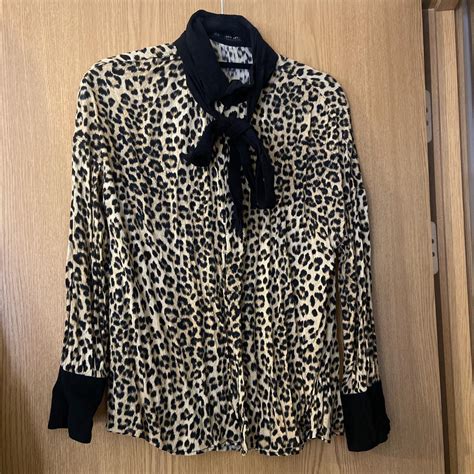 Zara Leopard Print Shirt Blouse Sign Bow The Bow Depop
