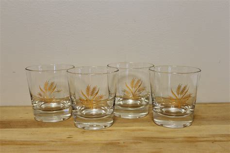 Vintage Libbey Gold Wheat Pattern Glasses Set Of 4 Vintage Etsy