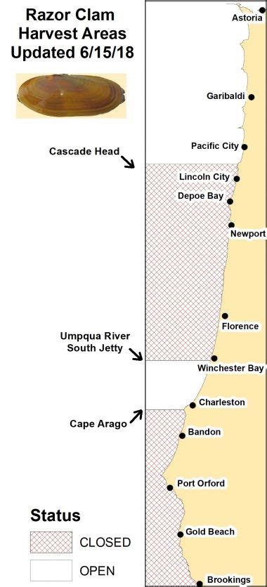 Map Showing Areas Open To Razor Clams Pacific City Clams Dungeness Crab