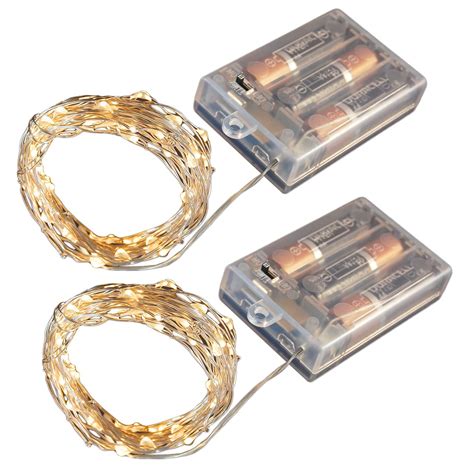 Set Of 2 Amber Submersible Battery Operated Mini Led String Lights With