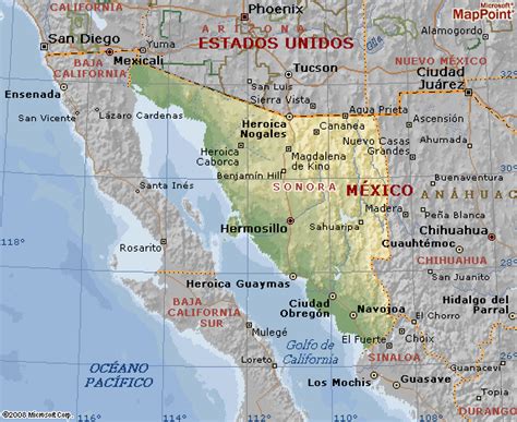 Mapa Del Estado De Sonora En Mexico Y Su Geografia
