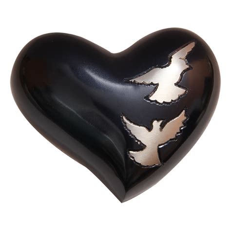 Flying Doves Black Small Heart Keepsake Urn For Human