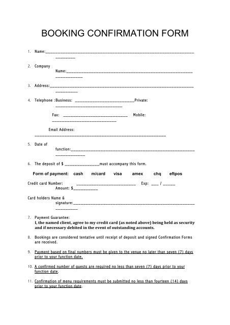 Booking Confirmation Form Template 123 Form Builder
